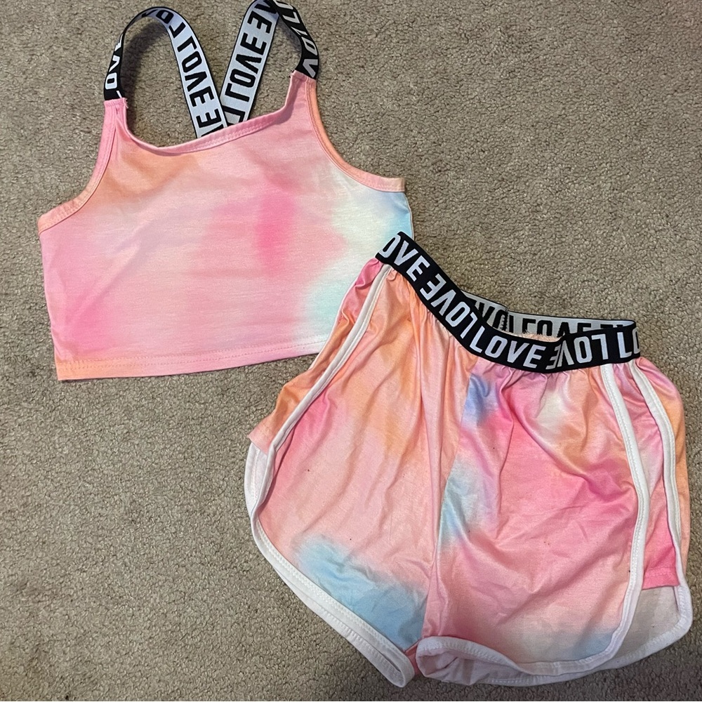 Colorful Tie-Dye Tank/ crop top and Shorts Set
